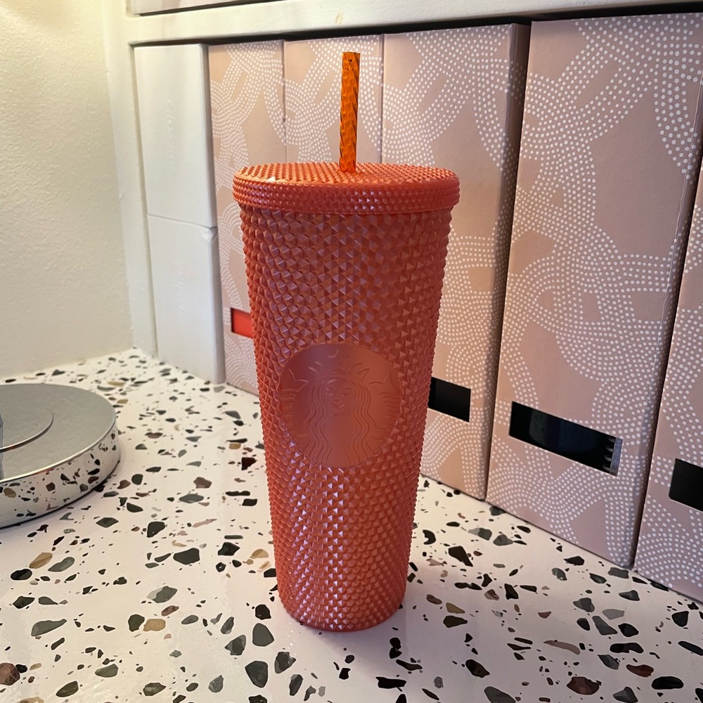 Starbucks Fall 2022 Glossy Pearlized Orange Studded Tumbler Cold Cup Venti 24 oz